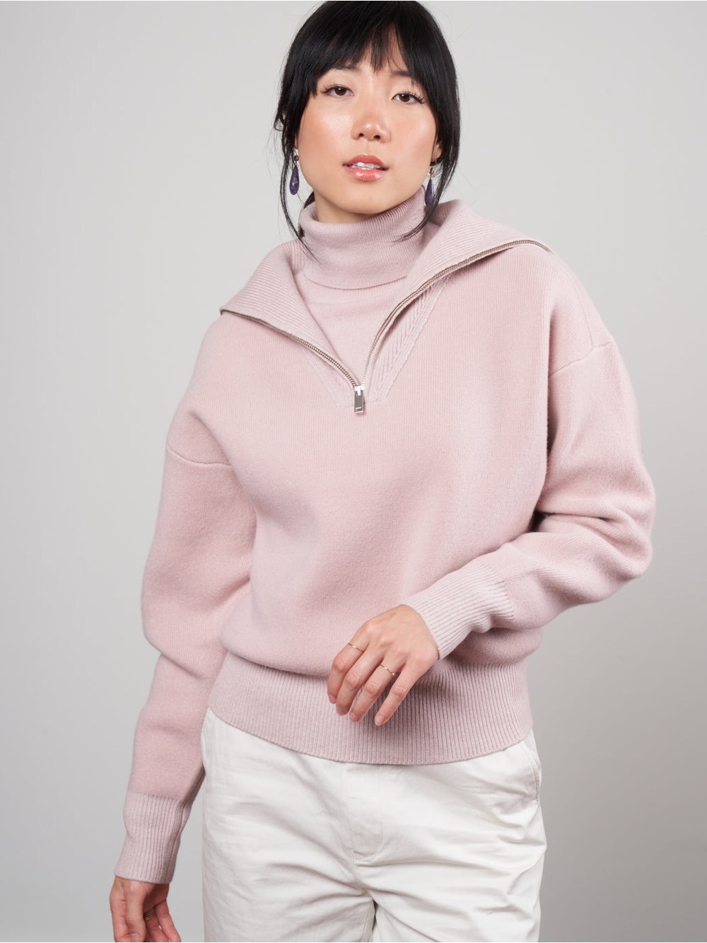 ISABEL MARANT ETOILE Sweater Jumper Pink Gray 1/2 Zip 38 Medium M